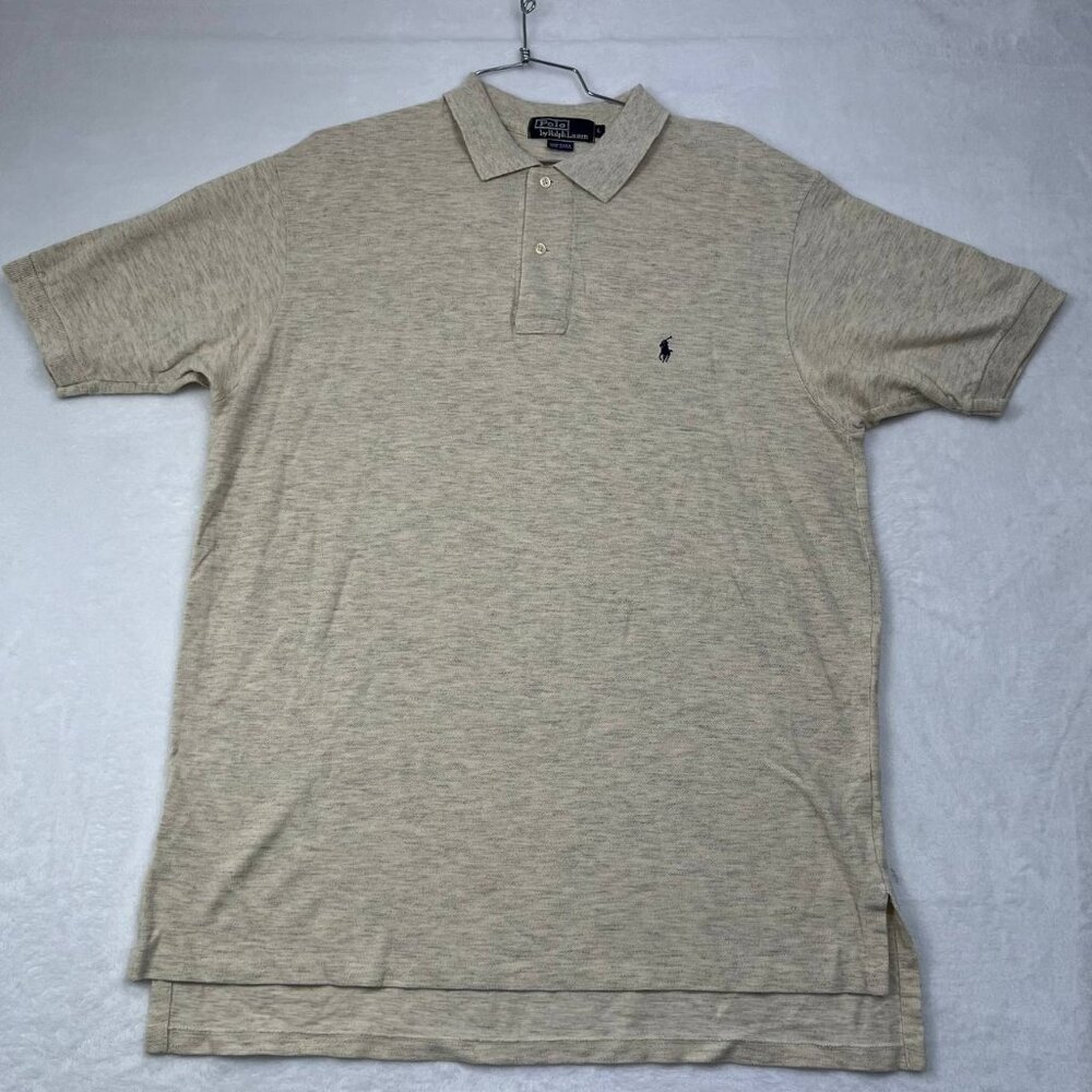 Vintage Ralph Lauren Polo Shirt Men Large‎ Beige Short Sleeve Collared Cotton L